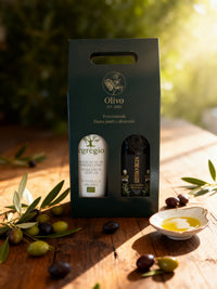 Eksklusiv gaveæske med 2 flasker premium olivenolier